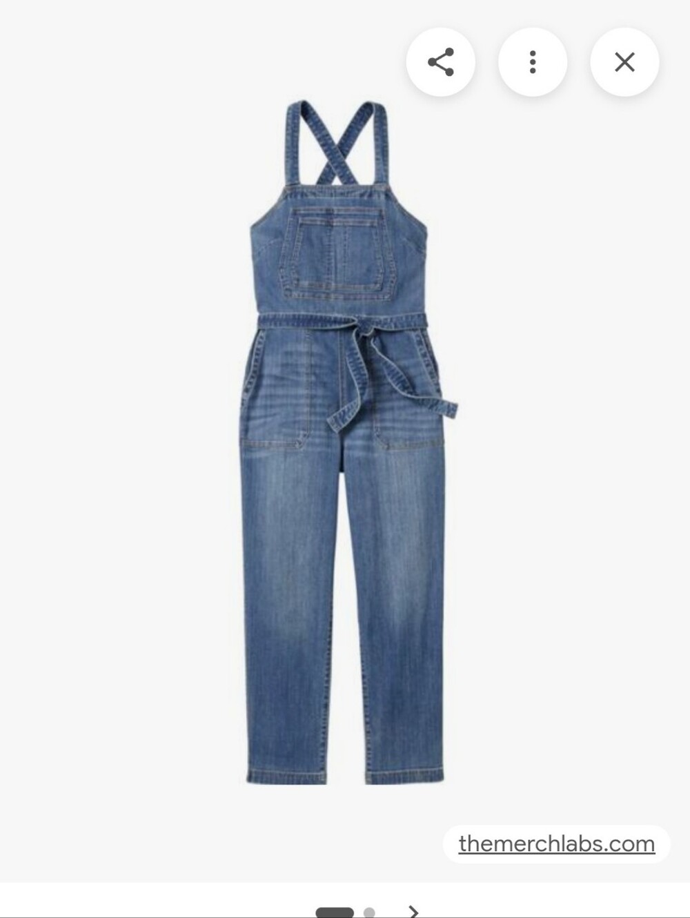Denim Jumpsuit Overalls with Tie Waist - Blue - Picture 2 of 9